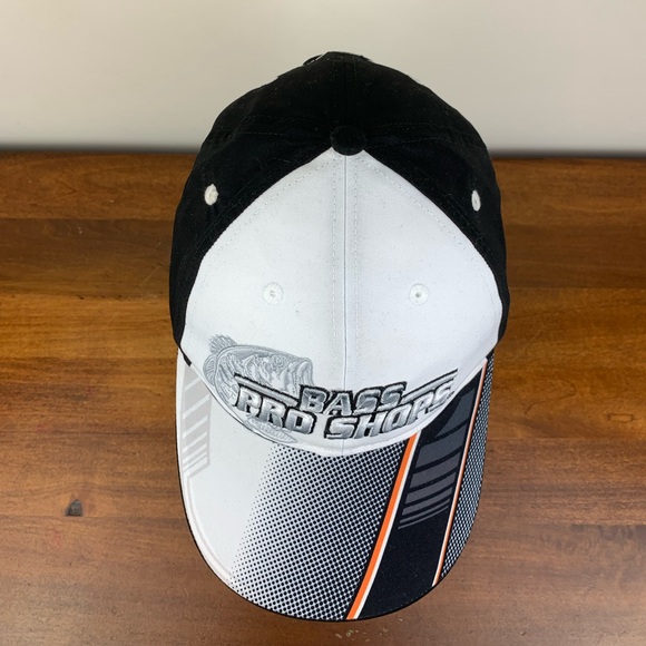Bass Pro Shops White Black Gray Adjustable Hook & Loop Fishing Baseball Hat Used - Picture 5 of 7